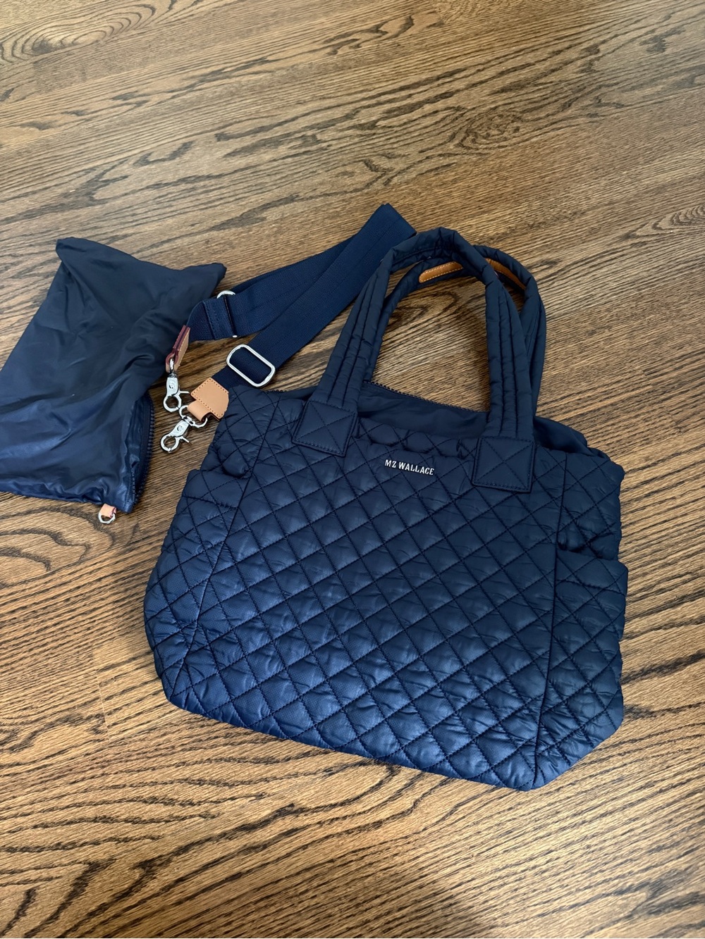 MZ Wallace Quilted Max Small Tote in Navy (Dawn) with Crossbody Strap